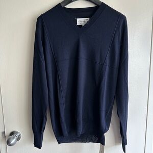 Maison Martin Margiela Wool Paneled Navy Sweater